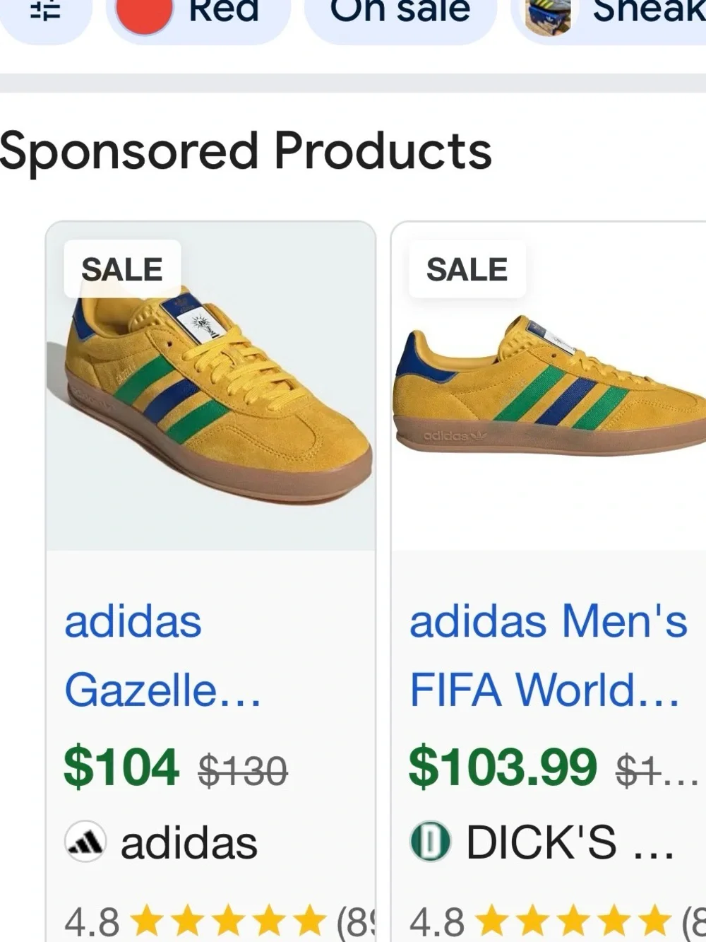 9.5 W adidas Men 8.5 Gazelles Sneakers in Yellow with Green & Blue Accents FIFA